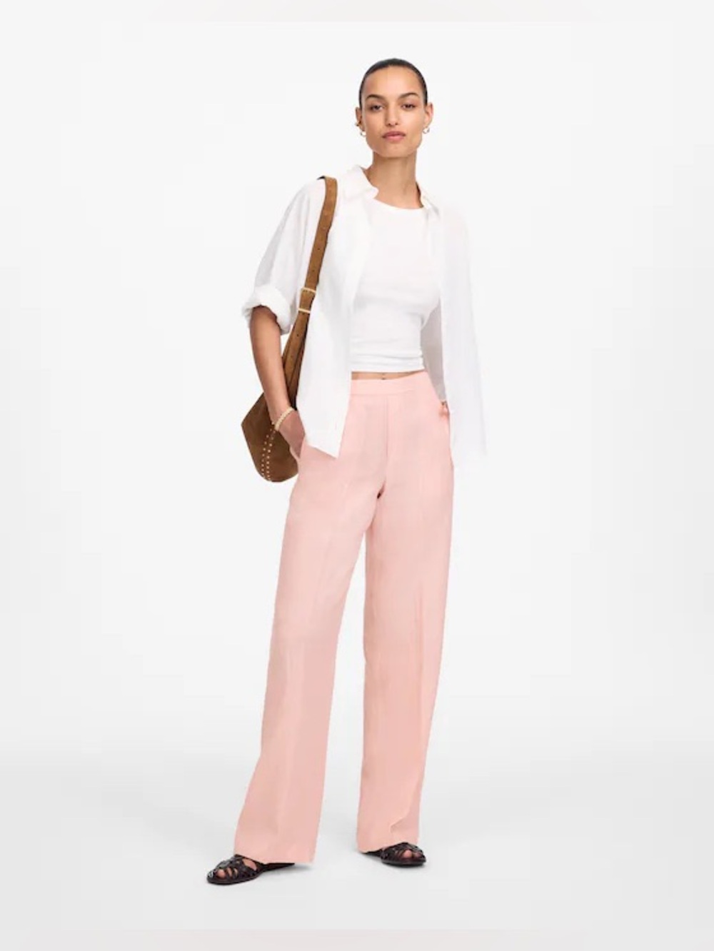 NWT $108 Madewell The Easy Pull-On Pant in 100% Linen palest blossom XS